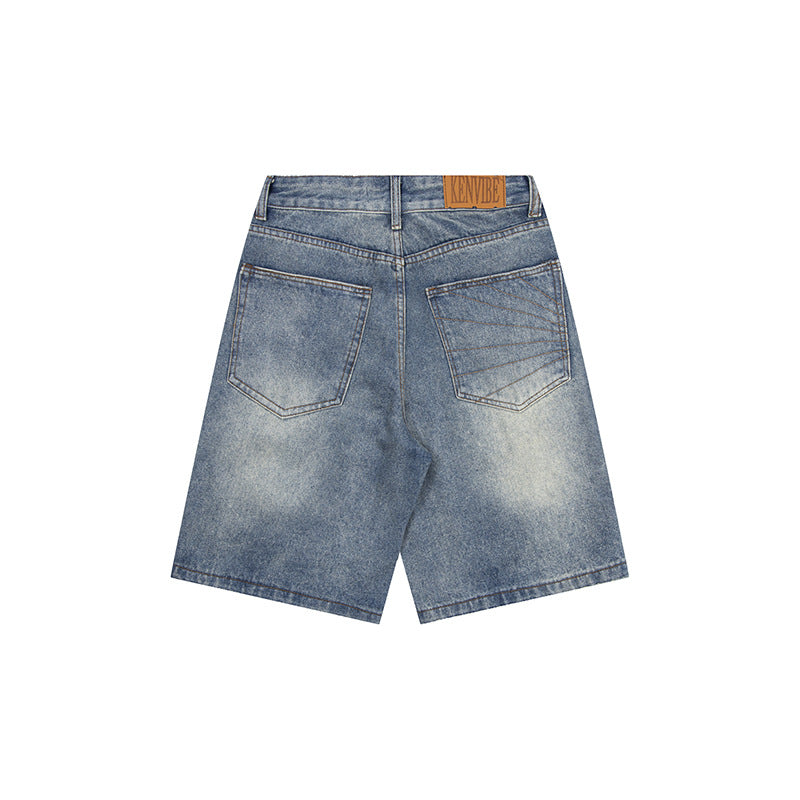 Deconstruct Denim Shorts with Vintage Lines