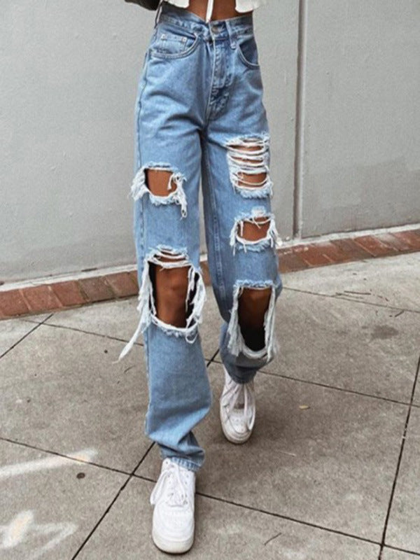 Women’s Wide-Leg Thin Jeans with Distressed Details