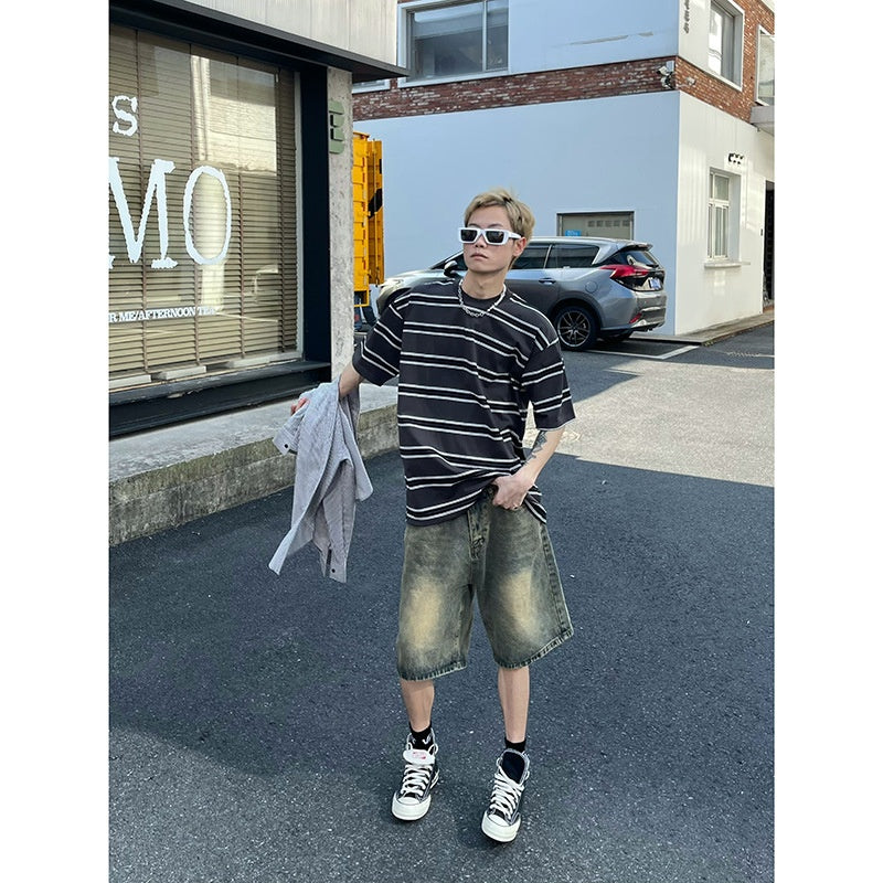 Blue Denim Casual Loose Five-Quarter Shorts for Men