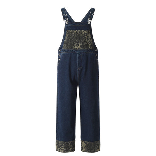 Retro Camouflage Spliced Workwear Overalls - Unisex Casual Wide Leg Jeans