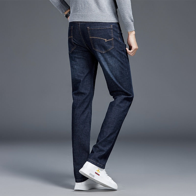 Men's Plush Winter Jeans - Non-Iron Casual Pants with Elastic Waist