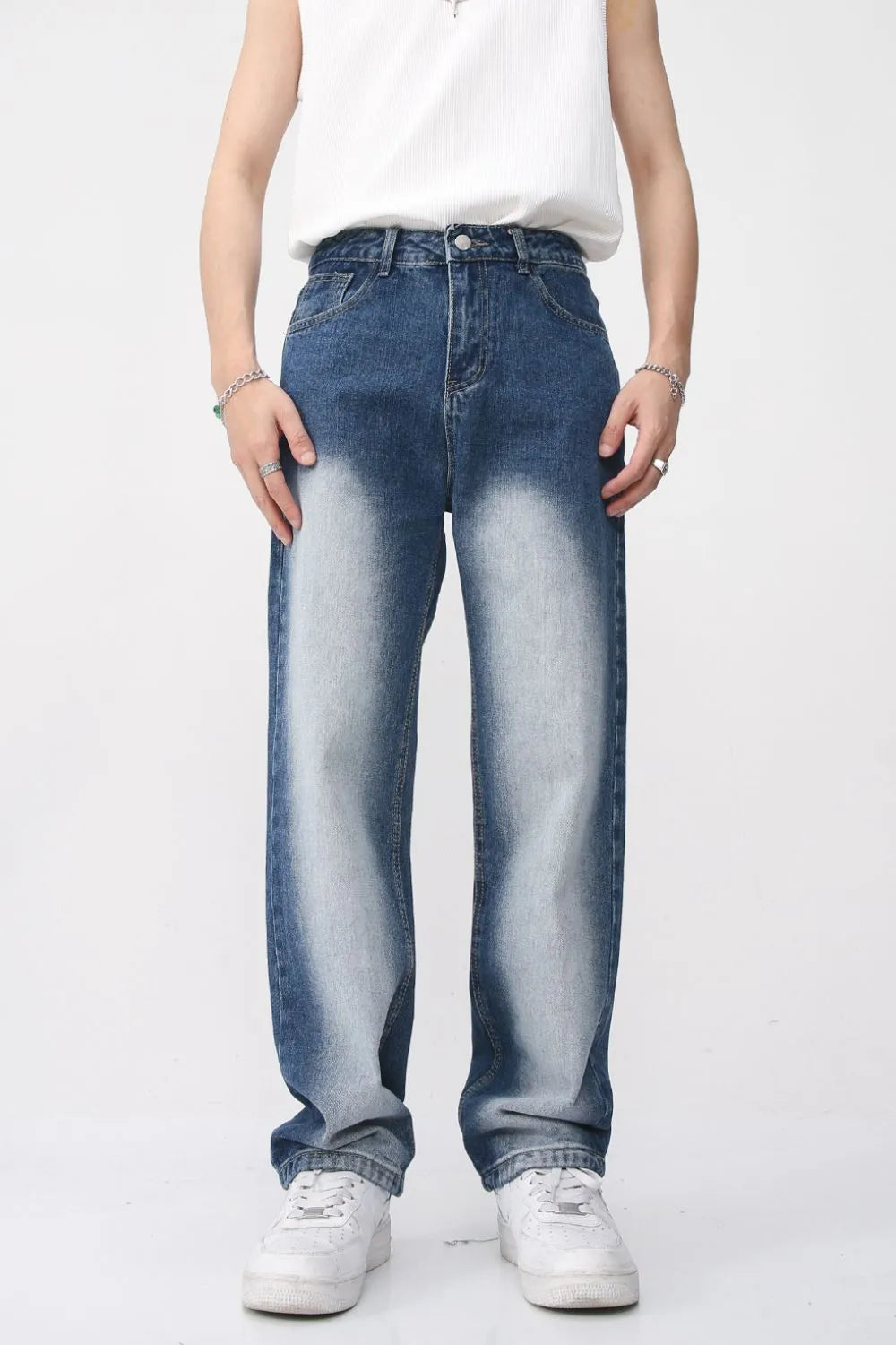 Premium Men's Washed Straight Leg Jeans - Japanese Denim