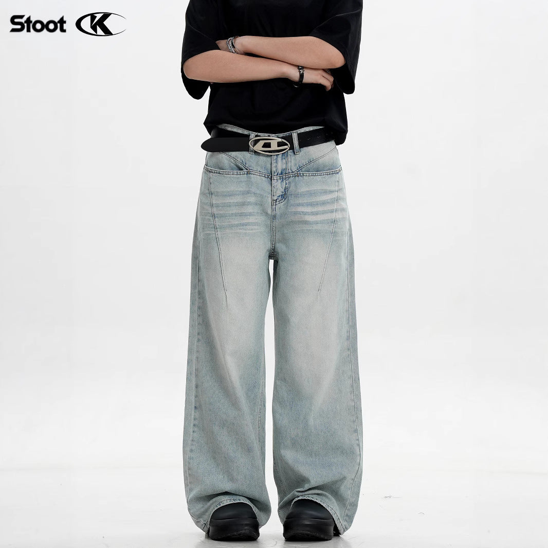 Water Washed Vintage Denim Pants - Men's and Women's Straight Fit Casual Trousers