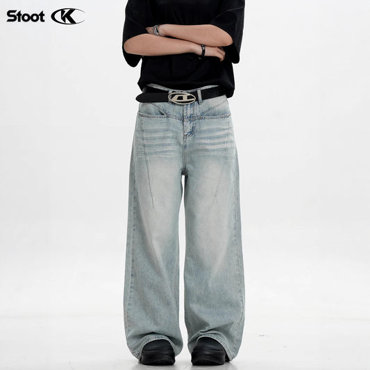 Water Washed Vintage Denim Pants - Men's and Women's Straight Fit Casual Trousers