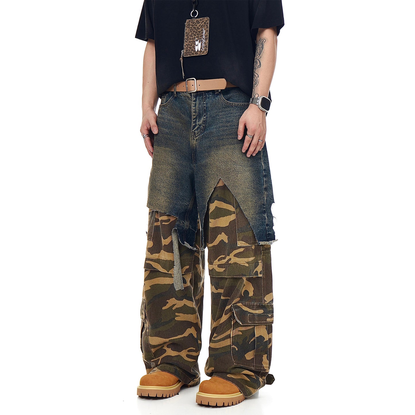Vintage Camouflage Denim Casual Pants for Men