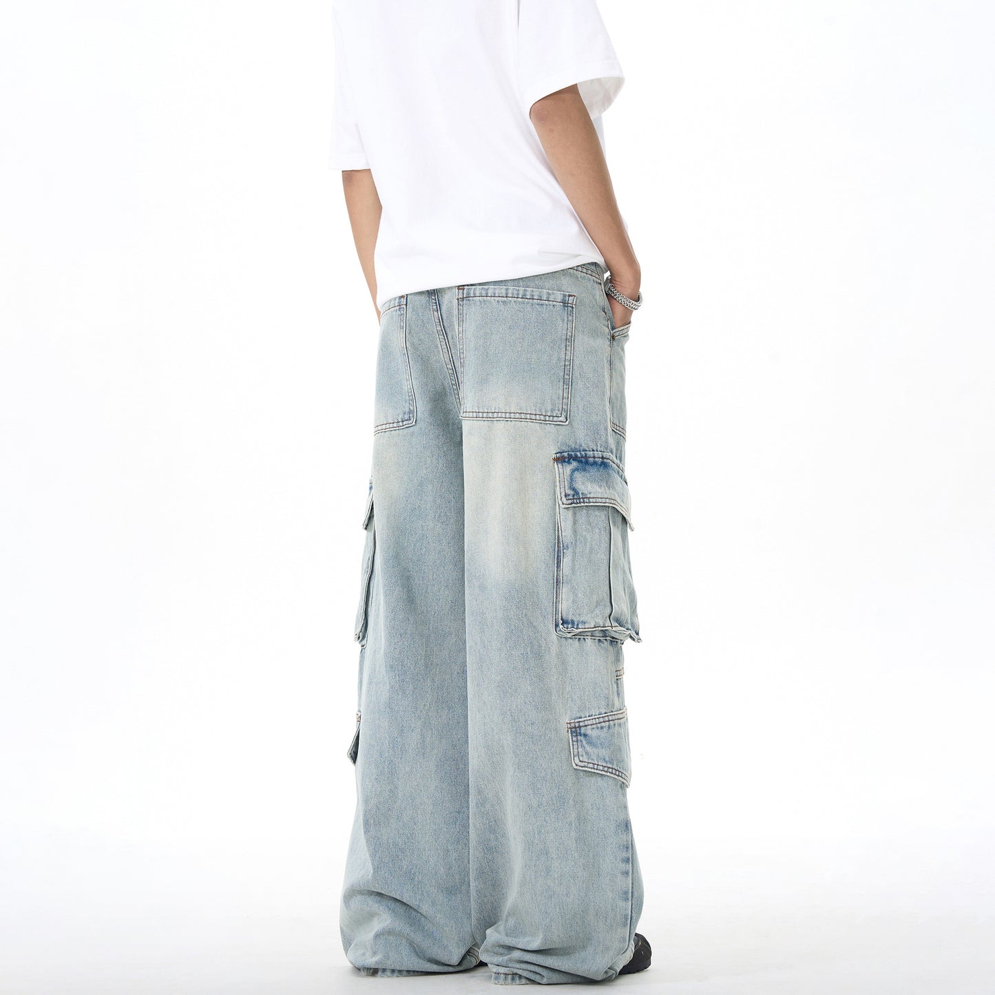 Old Denim Loose Straight Leg Wide Leg Floor Length Pants