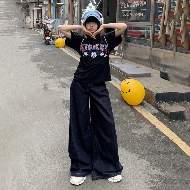 Women's Loose Wide-Leg Jeans - High-Waisted Slim Floor-Length Pants