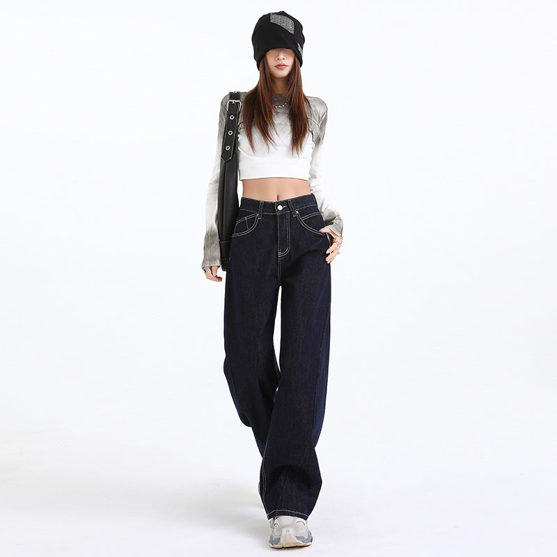 Premium Women's Dark Blue Wide-Leg Long Pants - Japanese Denim