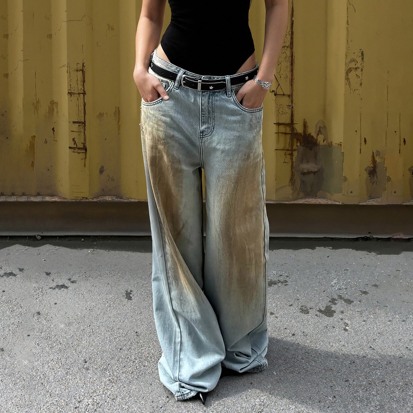 High Street Retro Distressed Denim Pants - Casual Loose Fit for Spicy Girls