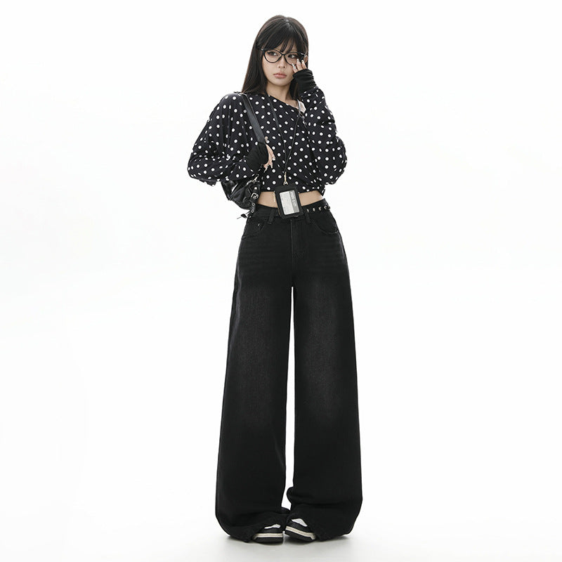 Style Black Gray High Waist Jeans for Women - Loose Slim Straight Leg Wide Leg Long Pants
