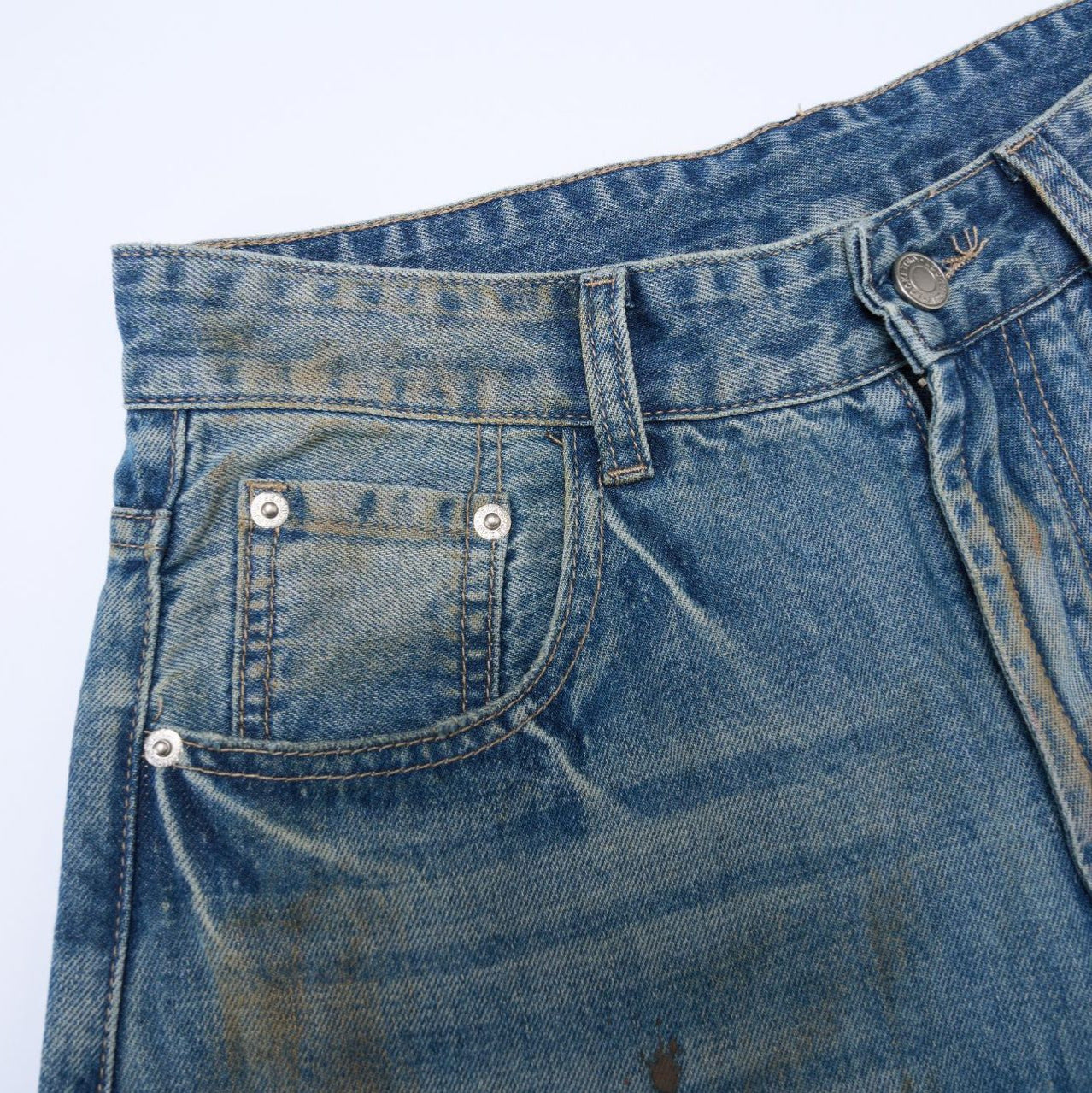 Street Style Washed Distressed Tapered Denim Long Pants