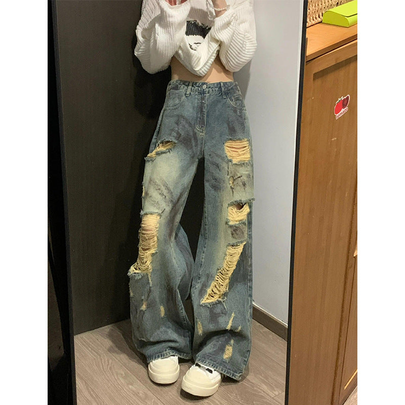 Summer Retro Loose BF Wide Leg Pants - Blue Denim