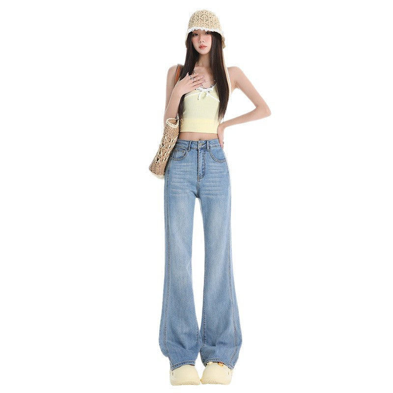 Lyocell Denim Flare Pants for Women - High Waist, Loose Fit, Elastic Flare Trousers