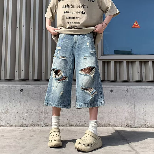 Ripped Denim Short Loose Casual Washed Cropped Pants