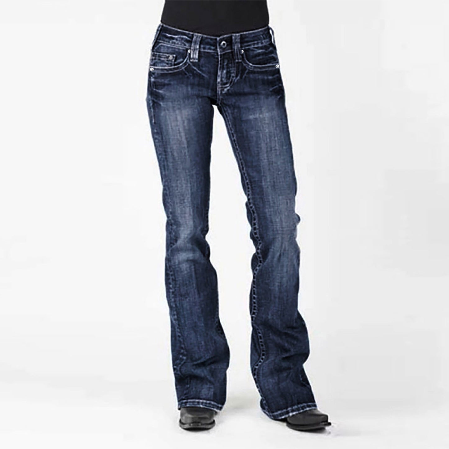 Mid Waist Flared Slim Fit Elastic Jeans for Women