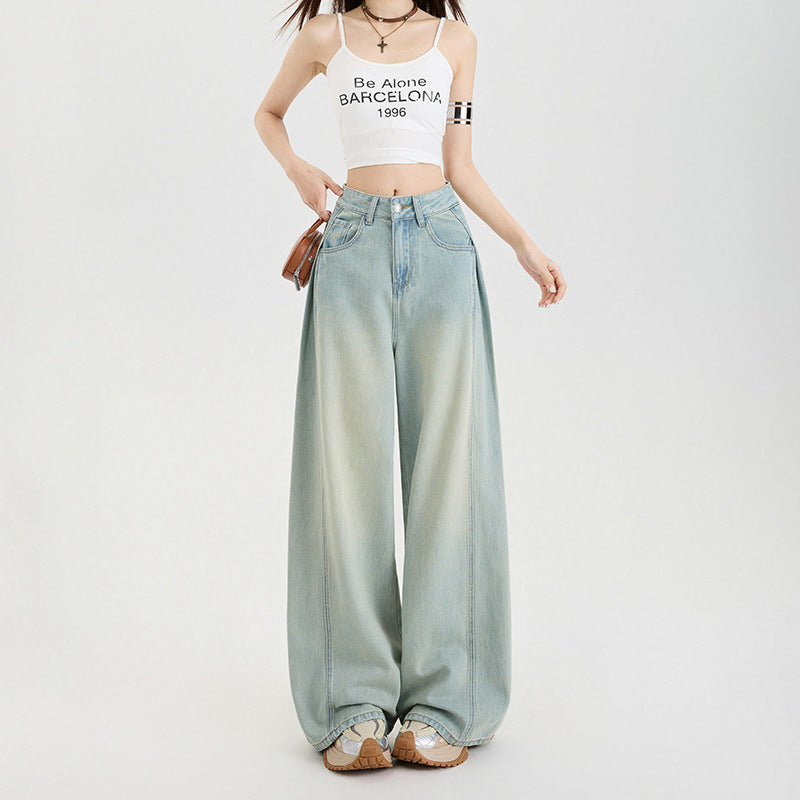 Women's Tencel Light-Color Breathable Wide-Leg Jeans with Pleated