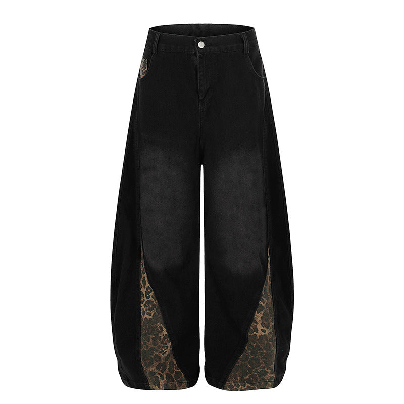 Leopard Print Wide Leg Jeans - Premium Japanese Denim