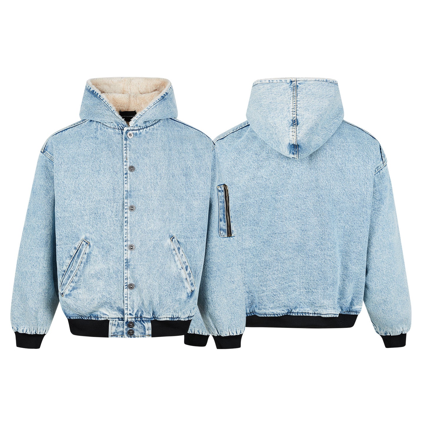 Rabbit Fur Mountain Carving Denim Blue Snowflake Pattern Jacket for Men and Women