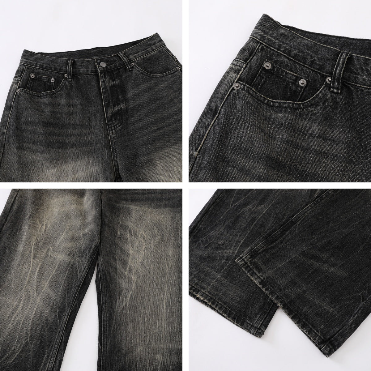 Personality Washed Vintage Straight Leg Wide Leg Pants - Unisex Casual Denim