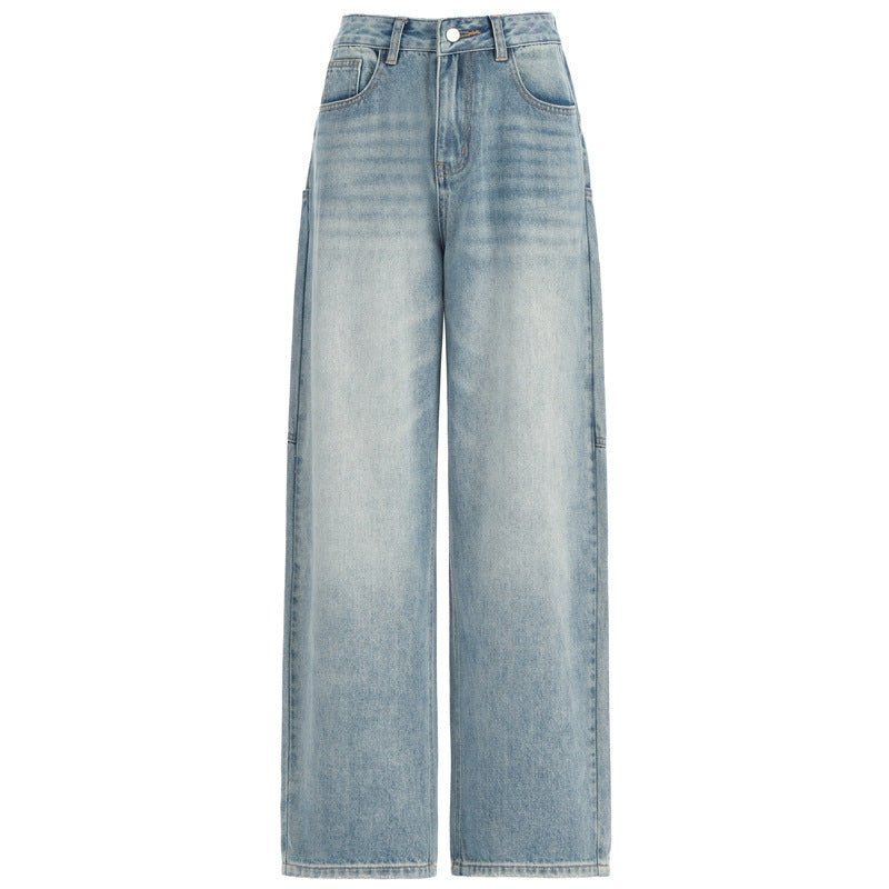 Women's Wide Leg Jeans - Loose Fit Straight Leg Floor-Length Pants