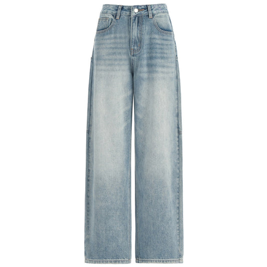 Women's Wide Leg Jeans - Loose Fit Straight Leg Floor-Length Pants