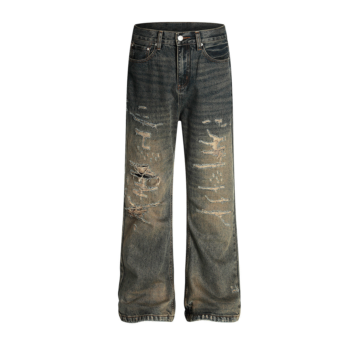 Personalized Retro Washed Dirty Dyed Denim Straight Leg Micro Flared Pants