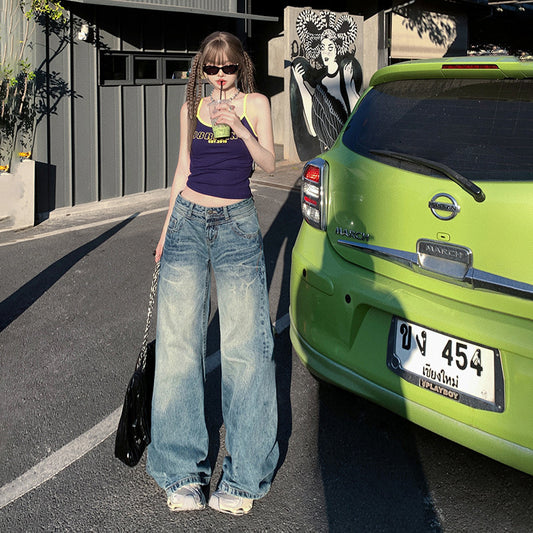 Retro Low-Waist Denim Pants for Women - Sexy Slim Wide-Leg Loose Trumpet Pants