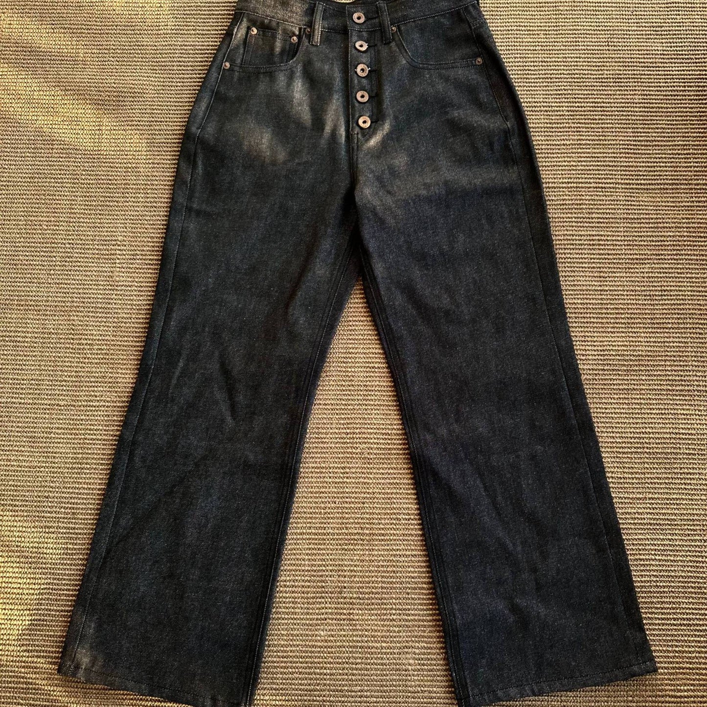 Original Color Washed Denim Loose Wide Leg Five Snap Straight Jeans