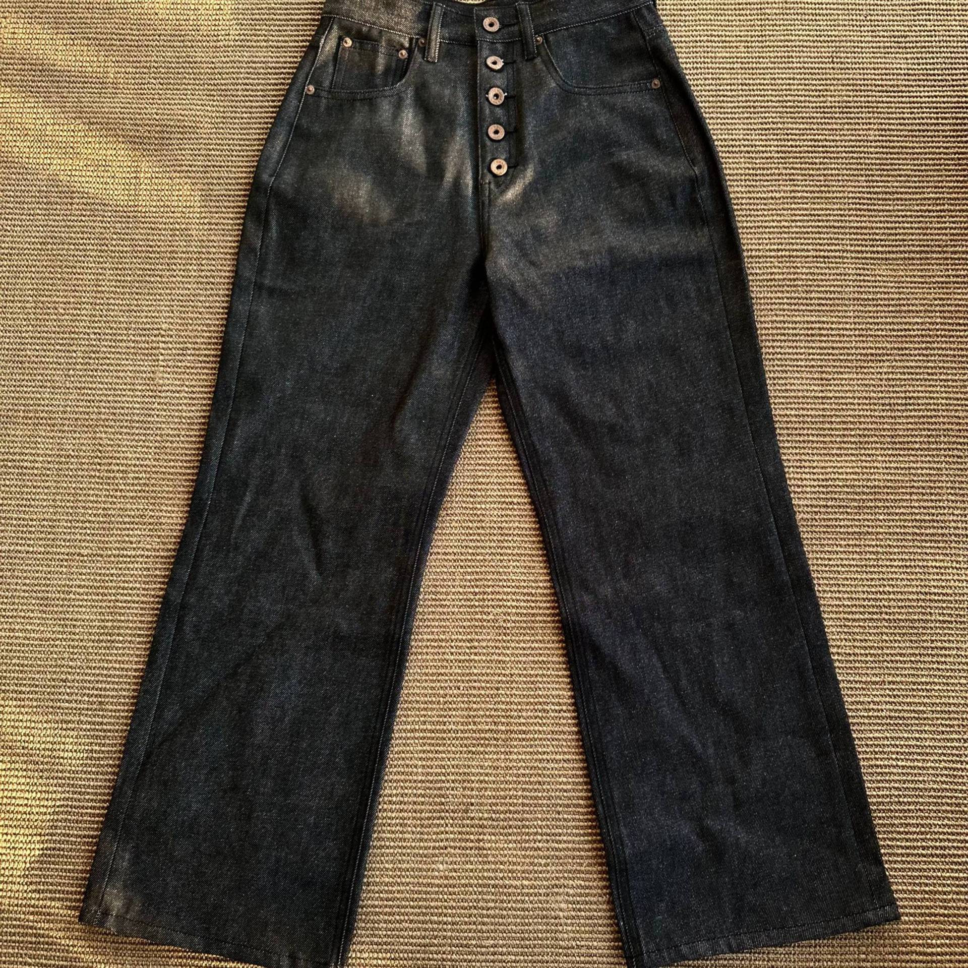 Original Color Washed Denim Loose Wide Leg Five Snap Straight Jeans