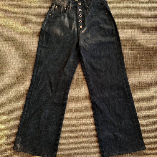 Original Color Washed Denim Loose Wide Leg Five Snap Straight Jeans