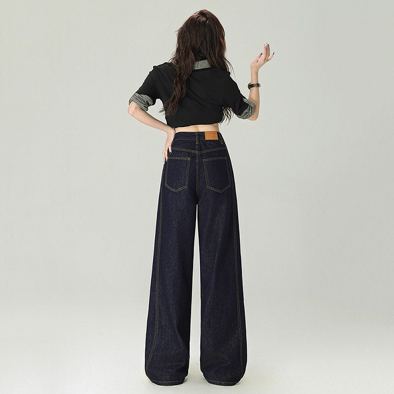 Women's Dark Blue High-Waist Wide-Leg Jeans - Premium Japanese Denim