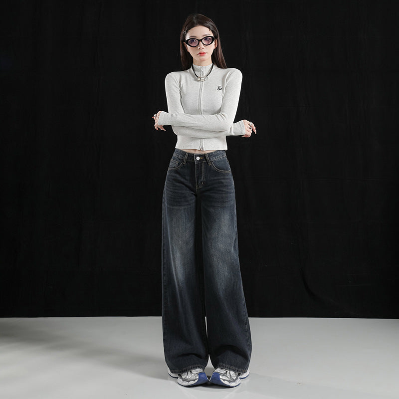 High Waist Loose Straight Leg Slim Fit Denim Pants for Women