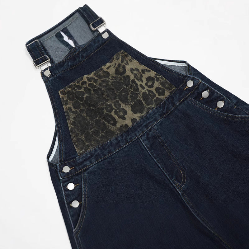 Retro Camouflage Spliced Workwear Overalls - Unisex Casual Wide Leg Jeans