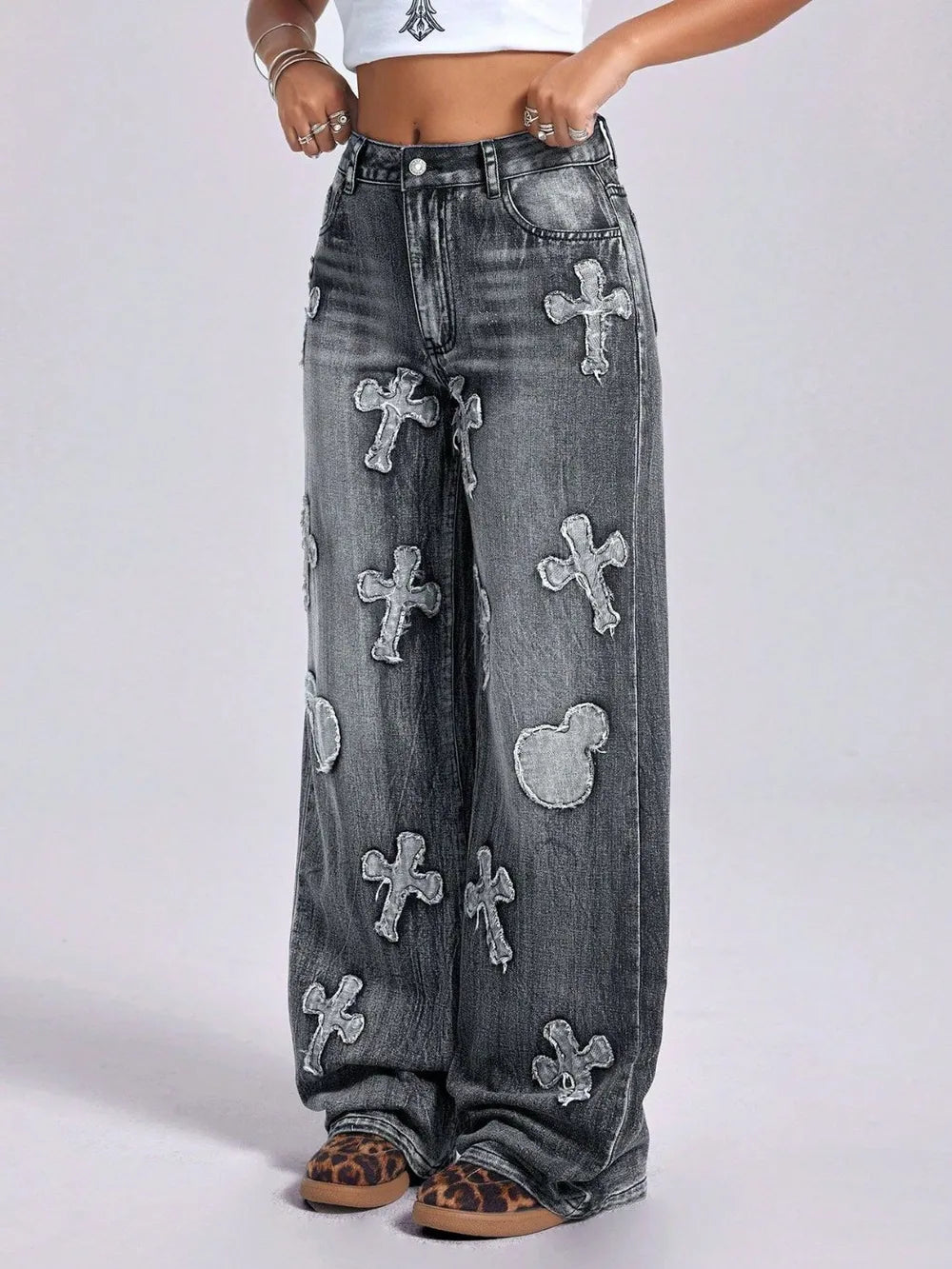 Premium Cross Wide Leg Jeans with Pockets