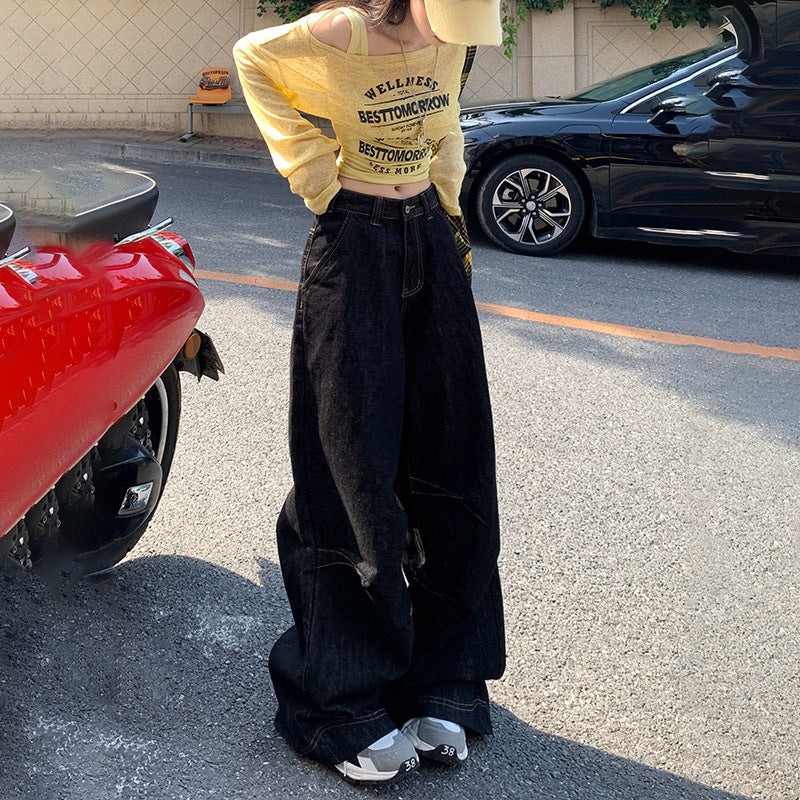 Women's High-Waist Wide-Leg Jeans - Loose Floor-Length Pants