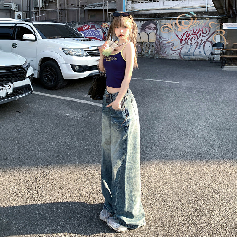 Retro Low-Waist Denim Pants for Women - Sexy Slim Wide-Leg Loose Trumpet Pants