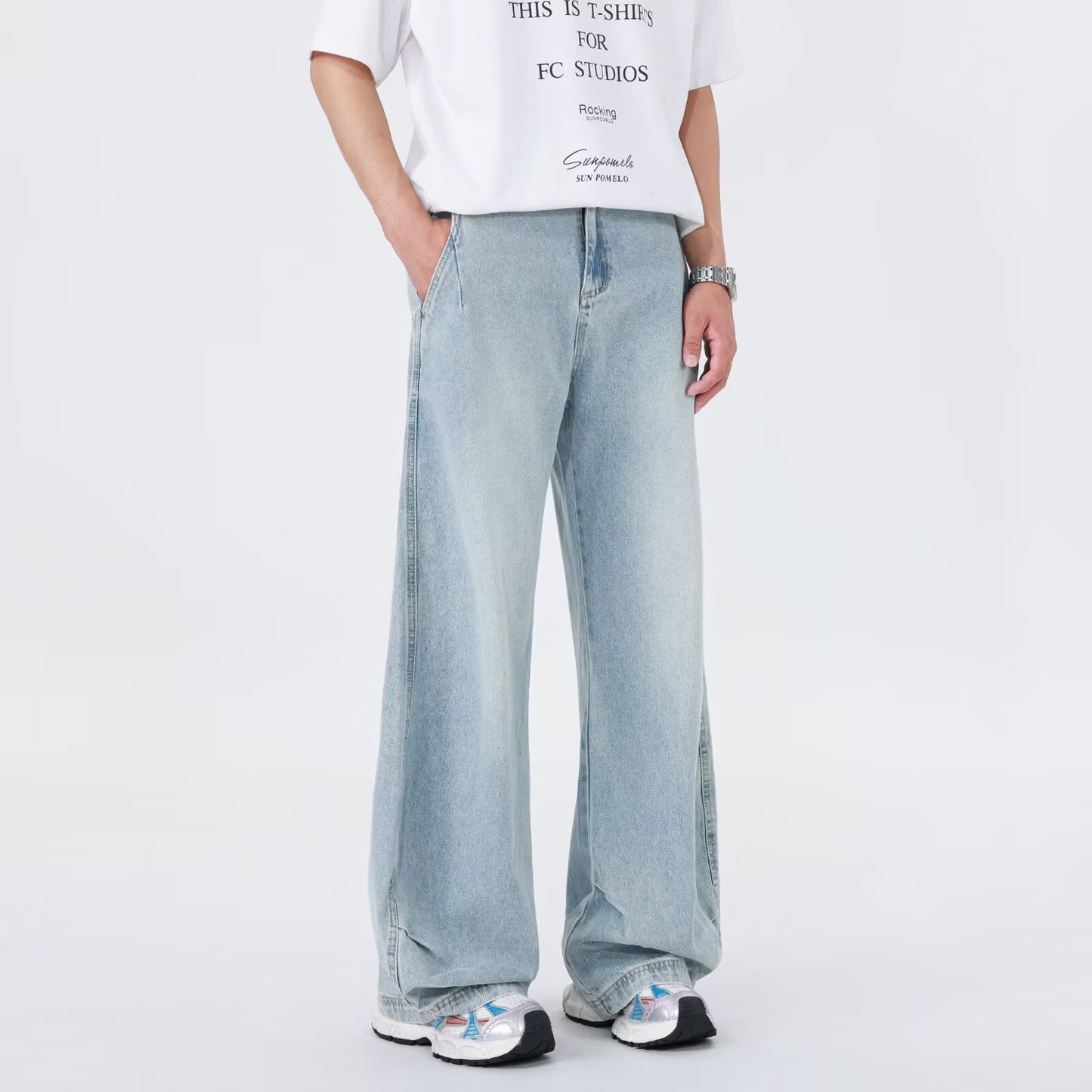 Retro Trendy Straight Leg Casual Pleated Wide Leg Pants