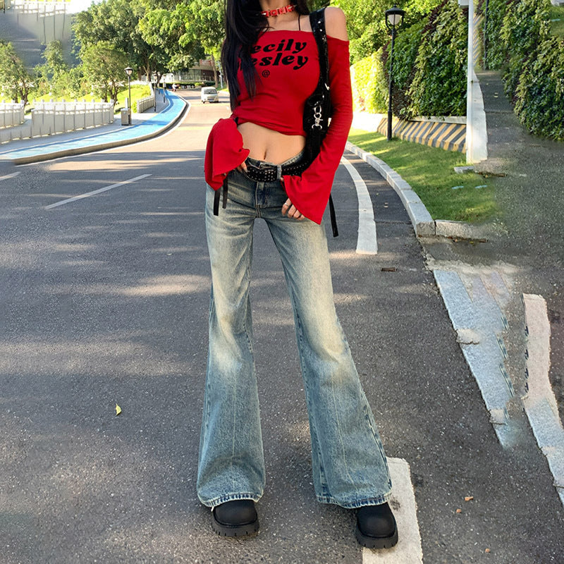Women's High-Waisted Spicy Girl Flare Jeans - Slimming Floor-Length Pants