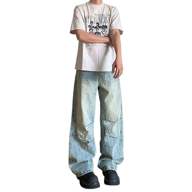 Washed and Worn Loose Straight Leg Wide Leg American Style Long Pants
