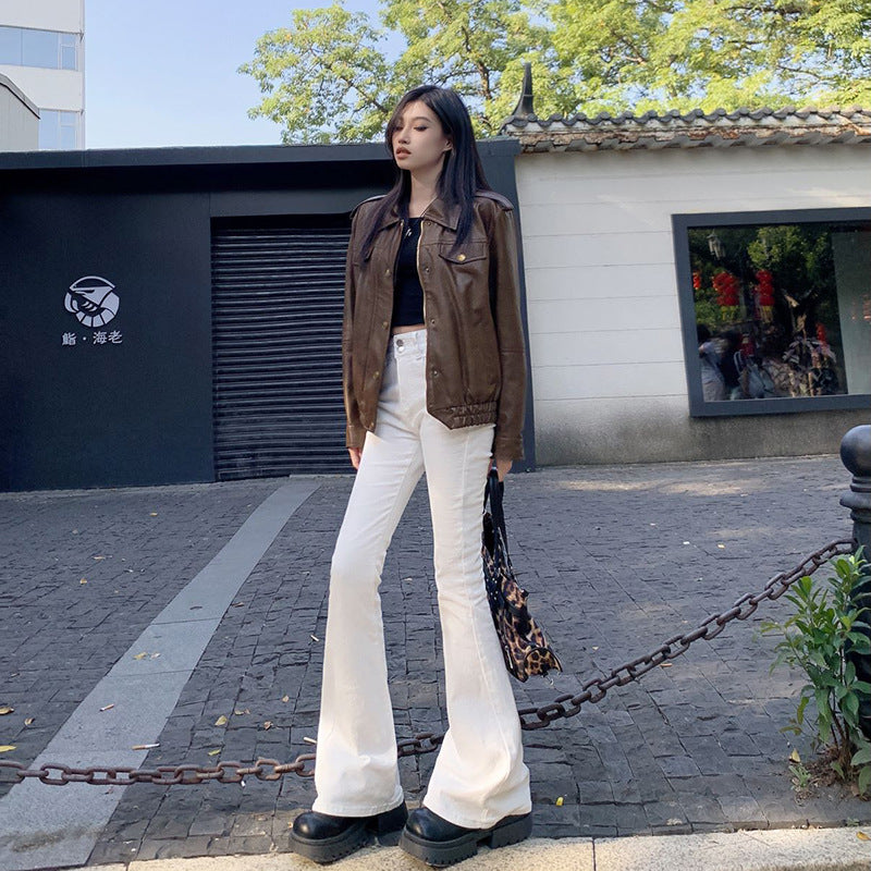 Women's Flared Jeans Double Button Elastic Fitted Versatile Flare Pants