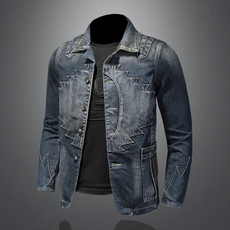 Stylish Ethnic Design Denim Blazer Jacket - Heavyweight Trendy Denim Coat
