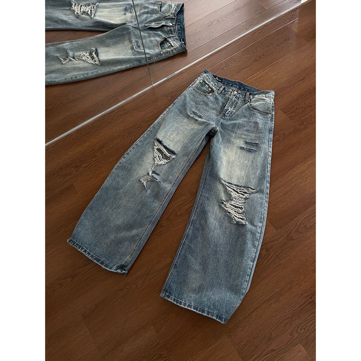 Ripped Denim Wide Leg Loose Pants - Versatile Summer Style