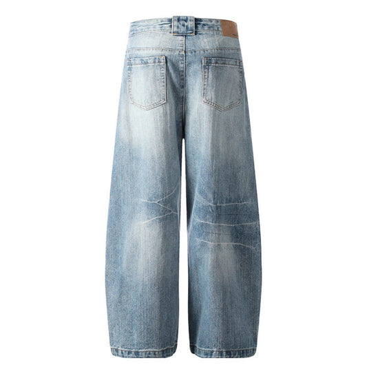 Washed Bamboo Striped Curved Knife Jeans - Premium Japanese Denim