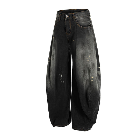 Wash and Stain Denim Loose Wide Leg Pants