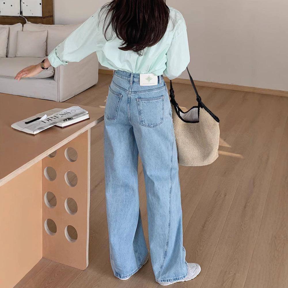 Women’s Original Light Wash Denim Pants - High Waist Wide Leg Design