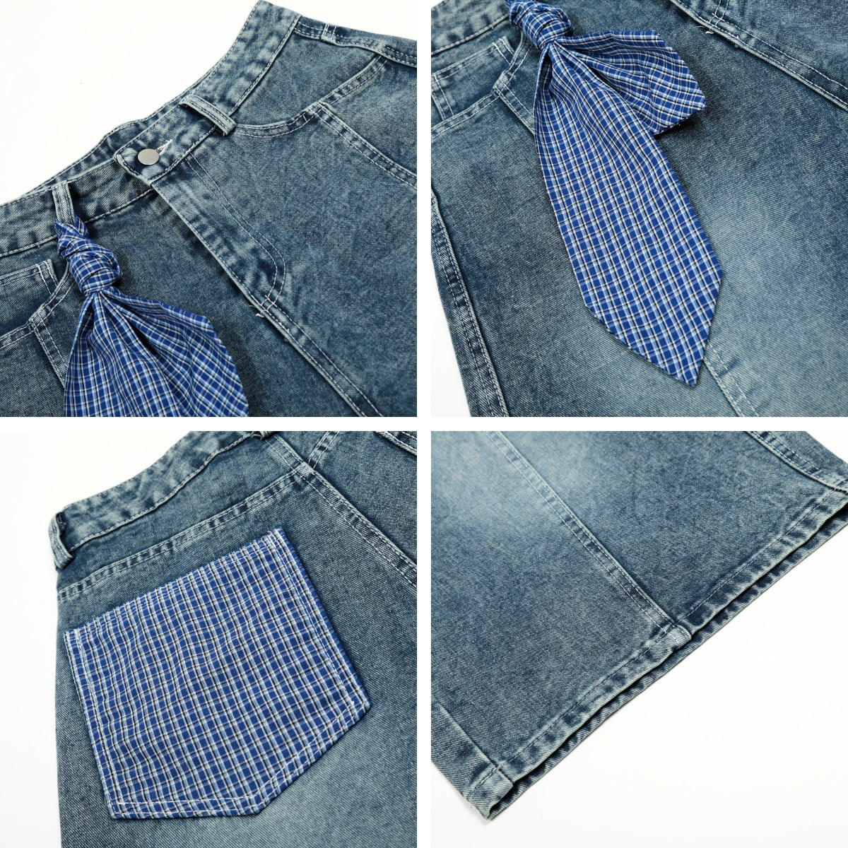 Retro Washed Ribbon Unique Design Seven-Quarter Denim Pants for Men