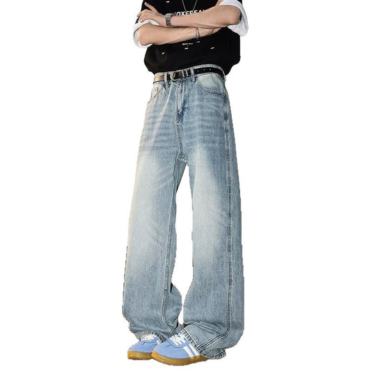 Retro Washed Cat Whisker Denim Jeans for Men