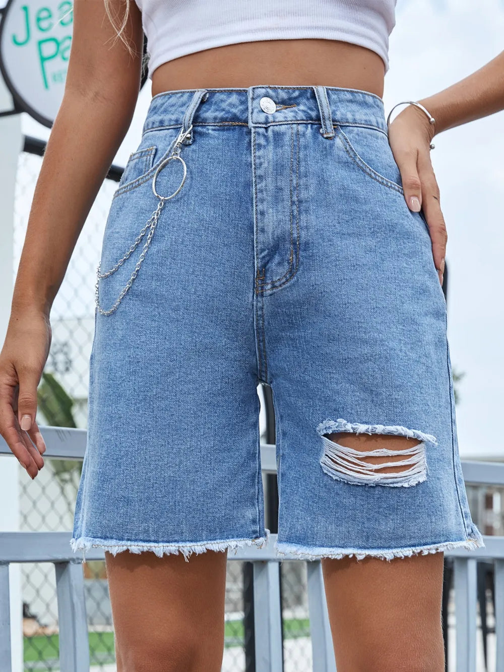Premium Distressed Raw Hem Denim Shorts