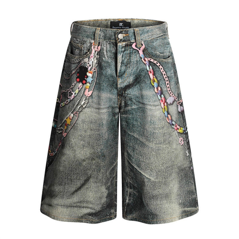 Premium 3D Chain Printed Denim Shorts