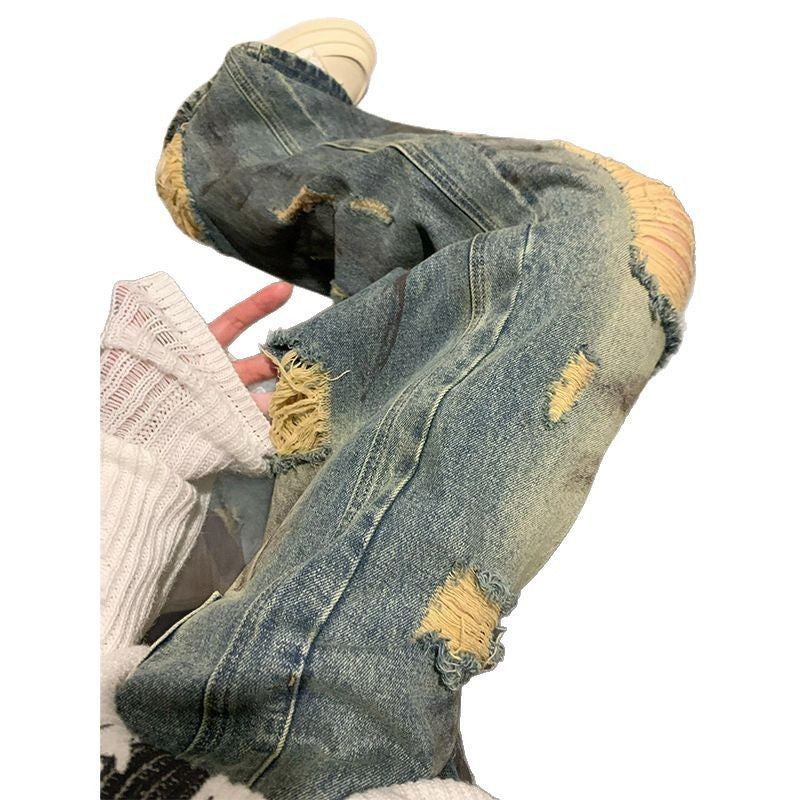 Summer Retro Loose BF Wide Leg Pants - Blue Denim